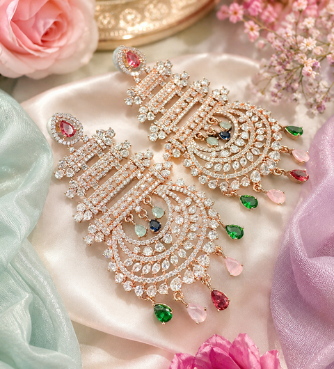 Bigger size Amazing and stylish American Diamond Earrings (slight variations in color and design is possible)