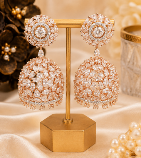 Bigger size Amazing and stylish American Diamond Jhumka (slight variations in color and design is possible)