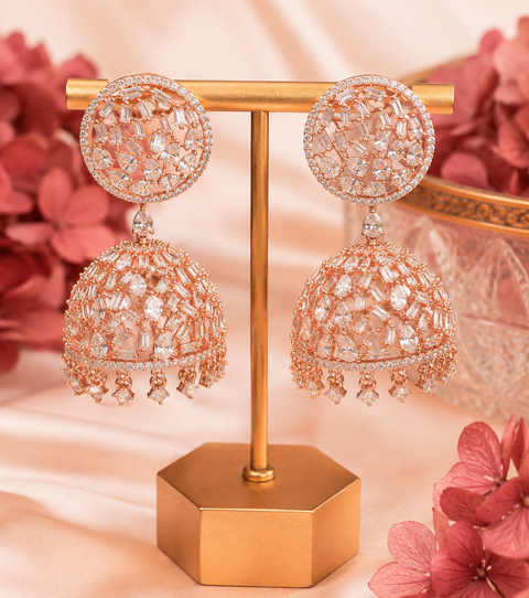 Amazing and stylish American Diamond Jhumka (slight variations in color and design is possible)