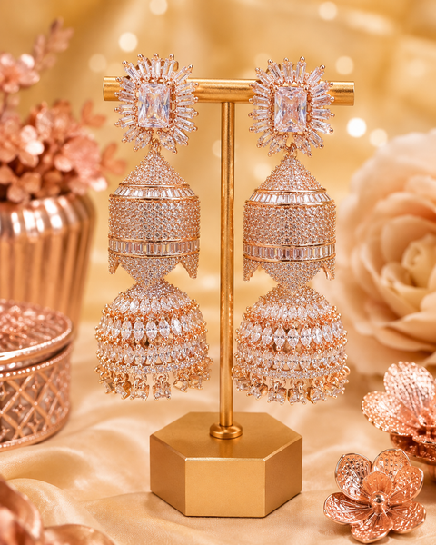 Amazing and stylish American Diamond Jhumka (slight variations in color and design is possible)