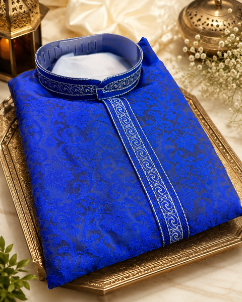 Soft Silk based brocade work neck embroidery designer Kurta with white Pajama  (slight variation in color and design is possible)