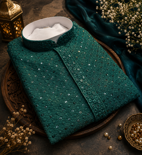 Pure and Soft Rayon based Heavy embroidery with sequined work designer Kurta with white Pajama (slight variation in color and design is possible)