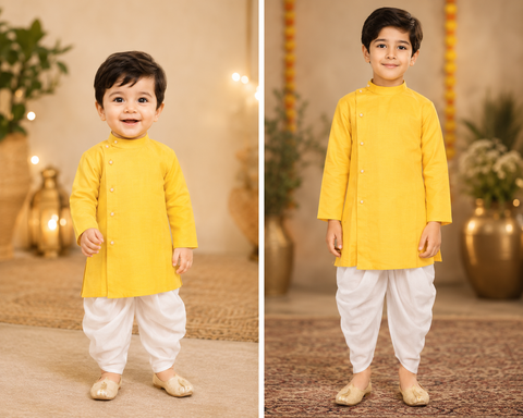Mango Yellow colour cotton based Kids Kurta Pajama (slight variations in color and design is possible)