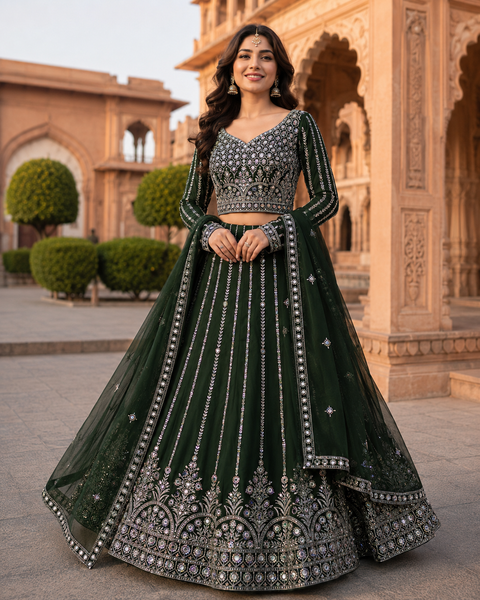 Georgette based beautiful embroidery work blouse with 3D sequins work all over lehnga and Georgette dupatta
