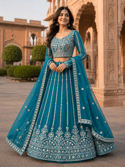 Georgette based beautiful embroidery work blouse with 3D sequins work all over lehnga and Georgette dupatta