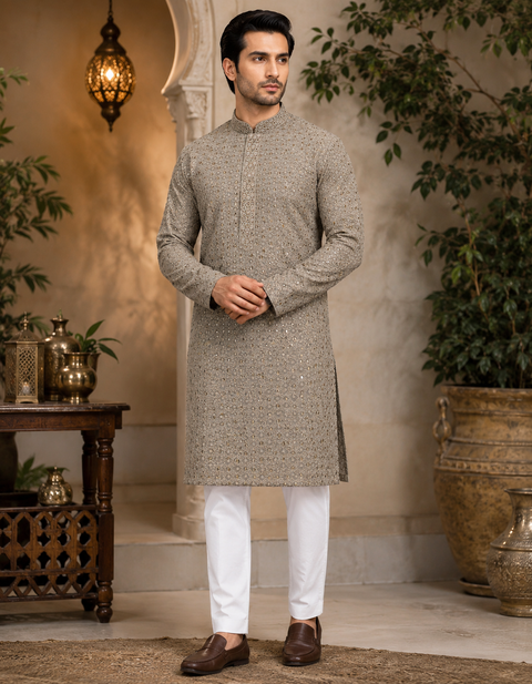 Pure and Soft Rayon based Heavy embroidery with sequined work designer Kurta with white Pajama (slight variation in color & design is possible )