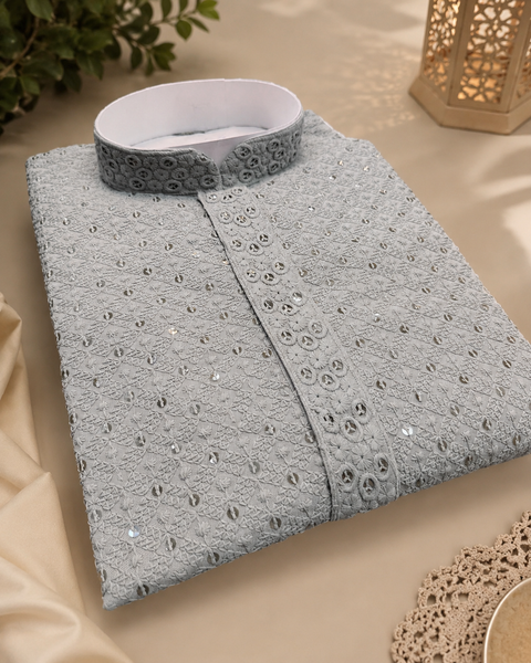 Pure and Soft Rayon based Heavy embroidery with sequined work designer Kurta with white Pajama (slight variation in color & design is possible )