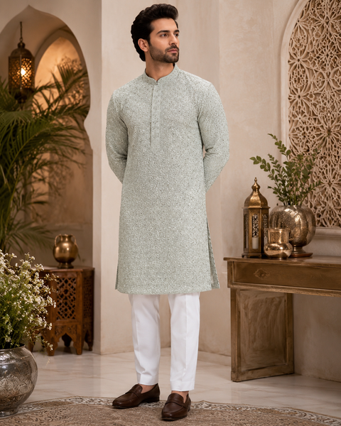 Pure and Soft Rayon based Heavy embroidery with sequined work designer Kurta with white Pajama (slight variation in color & design is possible )