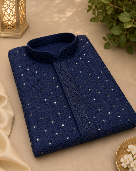 Pure and Soft Rayon based Heavy embroidery with sequined work designer Kurta with white Pajama (slight variation in color & design is possible )