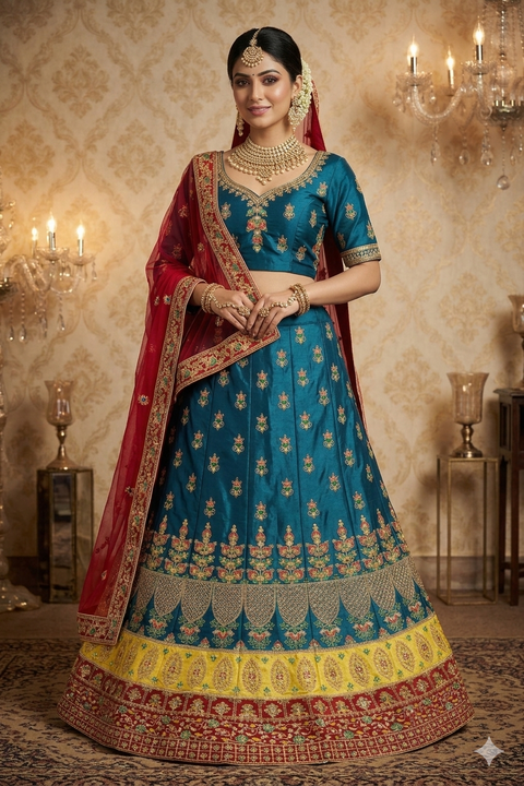 (unstitched Lehnga)Silk based embroidery & stone work Lehnga with georgette dupatta 
(slight variation in color and design is possible)