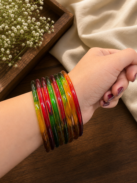 Bright Multicolor Ultra-trendy jelly bangles with glossy vibrant shades — the perfect statement stack to elevate your everyday and festive looks (slight variation in color and design is possible) Eight bangles per set (price per set)