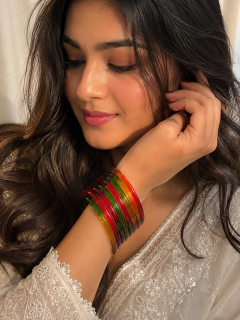 Bright Multicolor Ultra-trendy jelly bangles with glossy vibrant shades — the perfect statement stack to elevate your everyday and festive looks (slight variation in color and design is possible) Eight bangles per set (price per set)