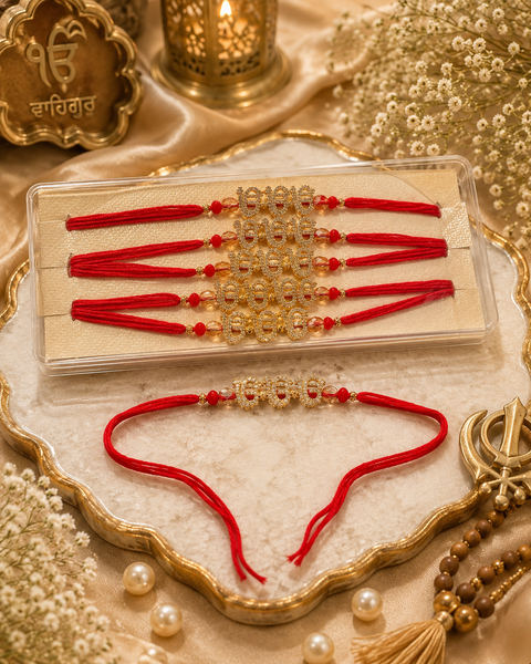 American Diamond Stylish stone designer Rakhi with pearl detailing.