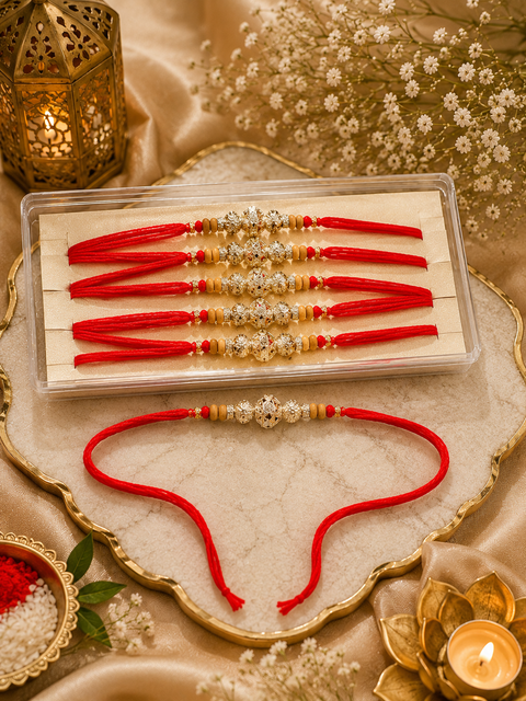 American Diamond Stylish stone designer Rakhi with pearl detailing