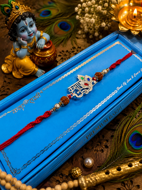 Krishna silver look Beautiful Rakhi in nice pack gift box