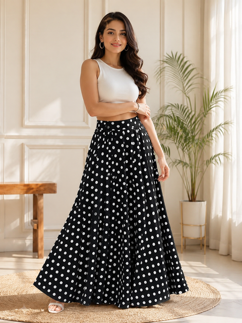 Polka Dots beautiful floral print soft fabric multi flared skirts (Slight variations in color and design is possible)