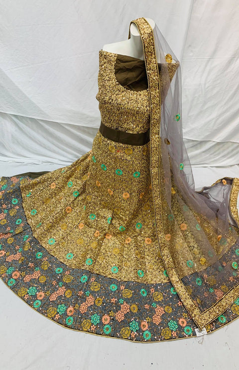 Full Embroidered Sequence Lehnga In Golden And grey  Embroidery