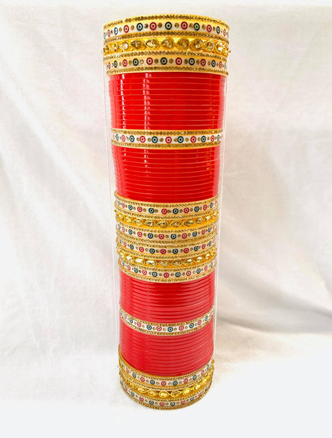 Dotted Red Kundan Bridal Churra