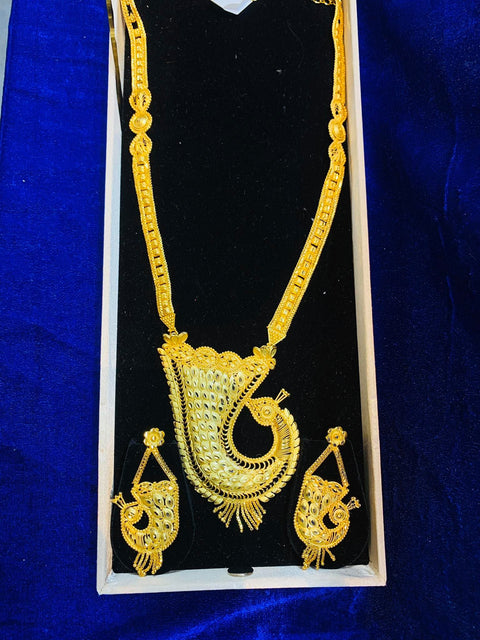 Golden  peacock designed long necklace