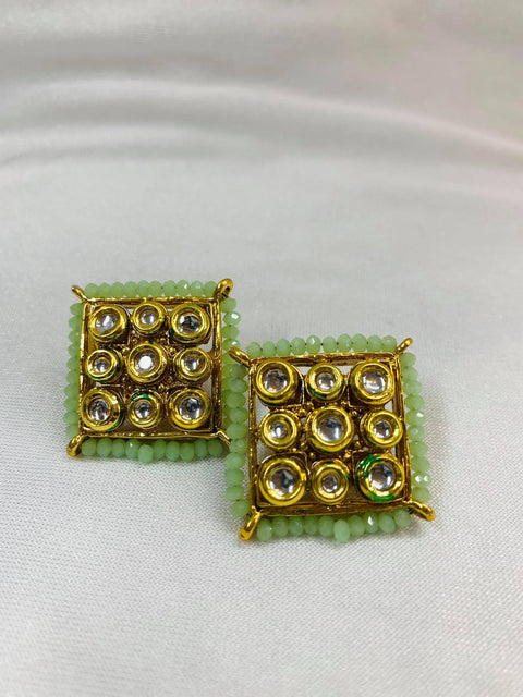 Lime green moti with polki stone topas