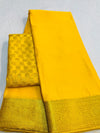 yellow Plain Chiffon Saree With Gold Zari Border And Double Blouse (Plain And Brocade)