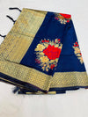 Nevi Blue colour Art silk saree with floral print work