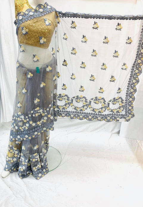Bollywood Style Heavy Beeded Saree On Netting Base