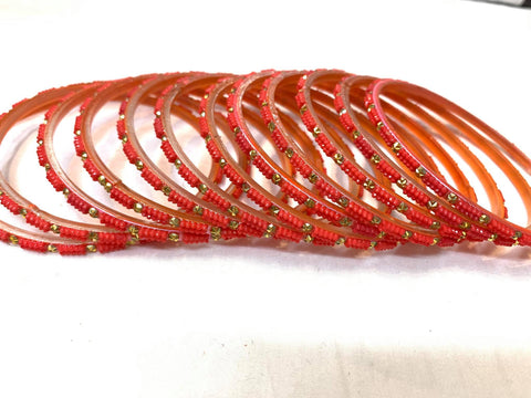 Glass bangles dark peach, 1 dozen in pack Size-2.10