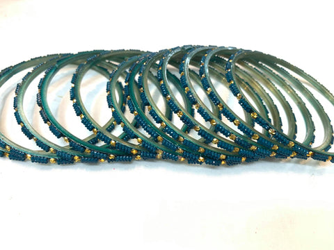 Glass bangles peacock colour , 1 dozen in pack Size-2.10