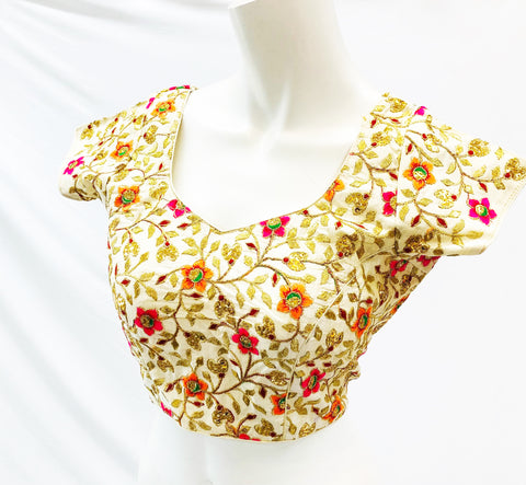 Size 42 Multi Colour Embroidered Blouse (Upto Size 46)