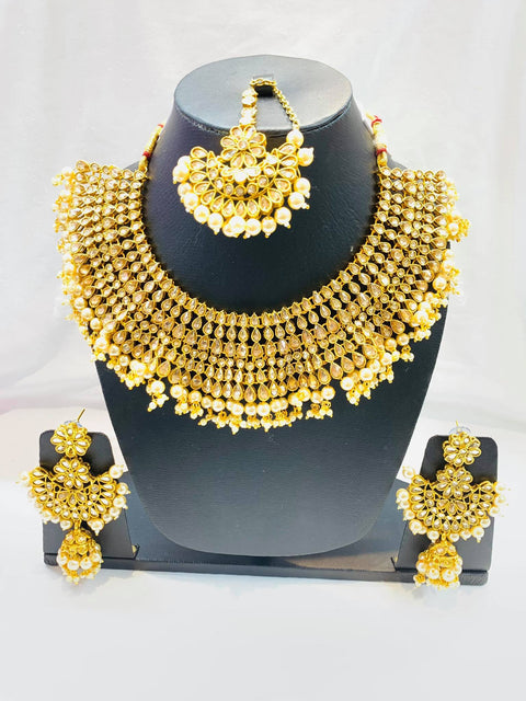 Golden Pearls and stone heavy necklace set