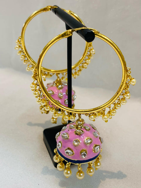 Lite pink colour meenakari work with kundan stone beautiful Jhumka balian