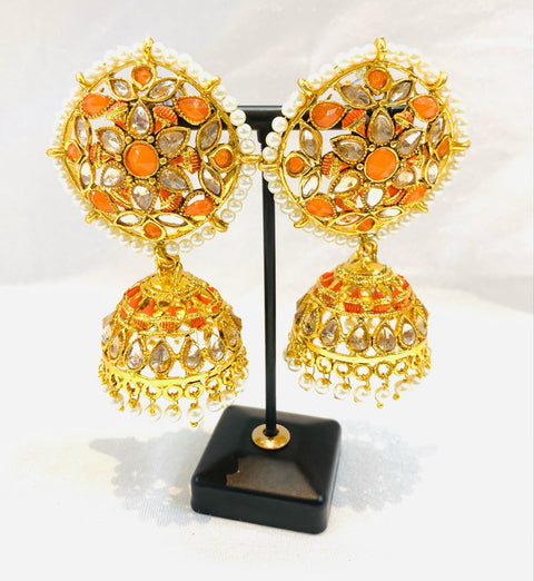 Latest Big gold plated with polki stone earrings