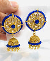 Royal blue colour pearls work with golden stone beautiful jhumka