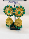 Deep green pearls with golden stone beautiful jhumka