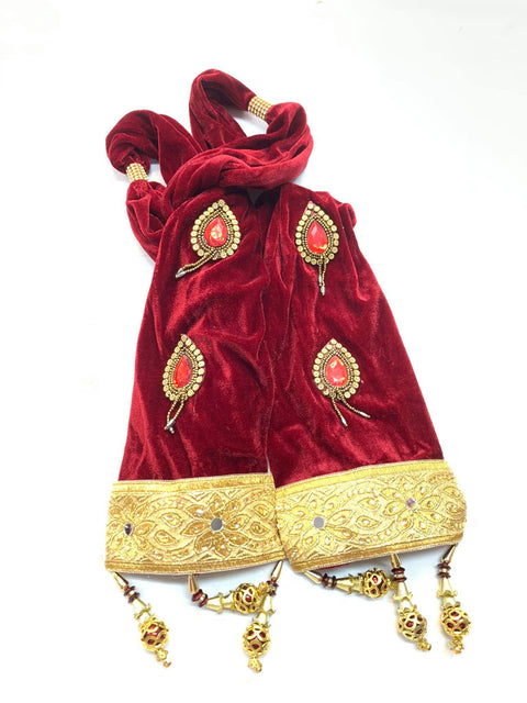 Indian groom wedding stall on velvet fabric with hand work