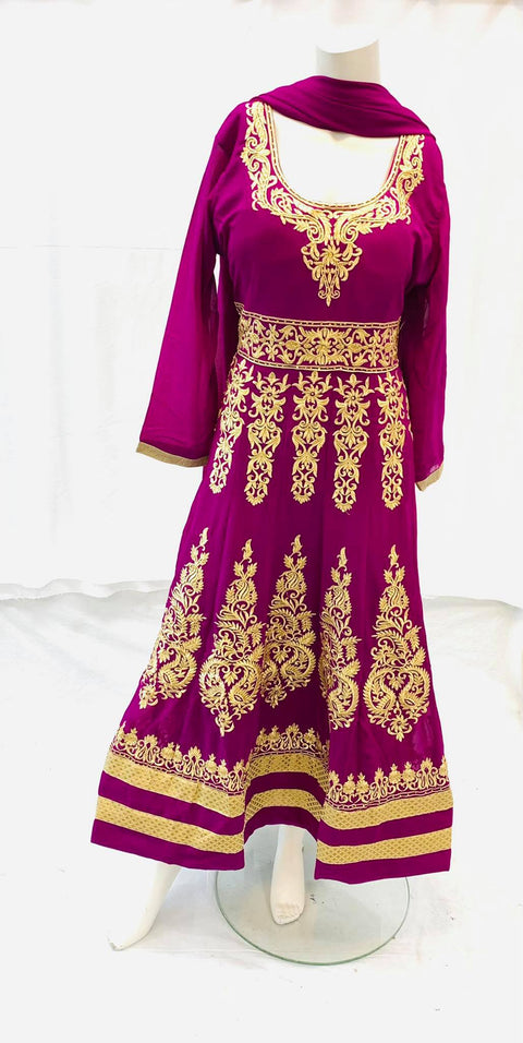 Purple georgette heavy embroidered suit size 46 (upto 48)