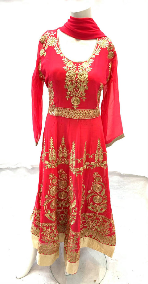 Pink  georgette heavy embroidered suit size 46 (upto 48)