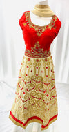 Red & Beige Pure georgette heavy embroidered suit size 46 (upto 48)
