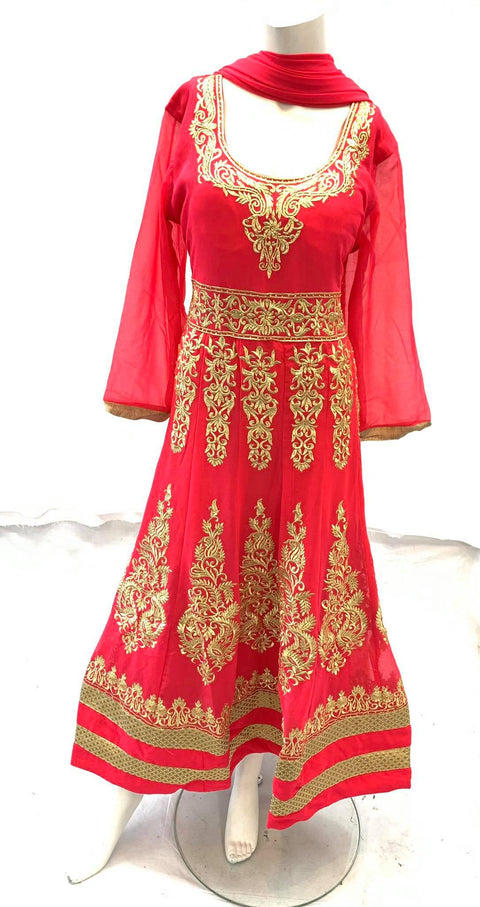 Pink georgette heavy embroidered suit size 46 (upto 48)