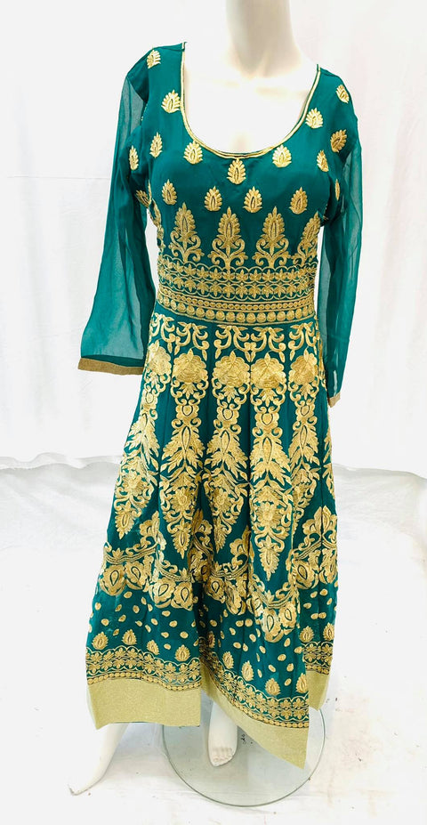 green   georgette heavy embroidered suit size 46 (upto 48)