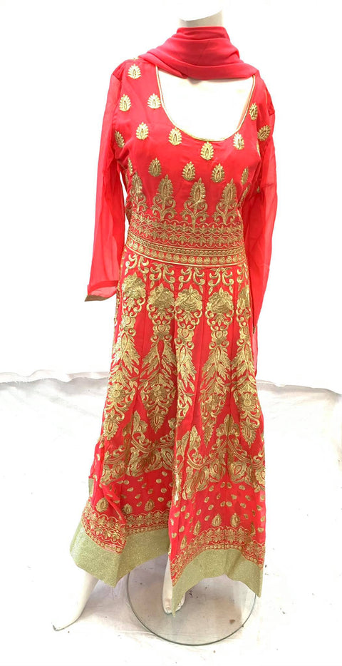 Pink  georgette heavy embroidered suit size 46 (upto 48)