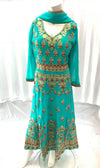 sea green Pure georgette heavy embroidered suit size 46 (upto 48)