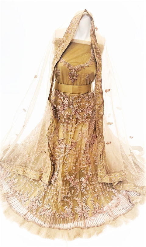 Netting Base Lite brown flayerd Lehnga
