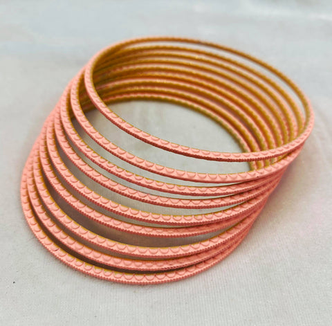 Peach Colour Metal Mat Look Bangles (2 Dozen)