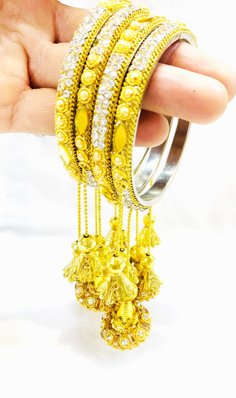 Pearls and Jerkan bangles with latkan set (4 Bangles)