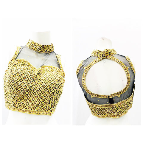 Size 38 Heavy stone work Black and golden blouse (upto size 42)