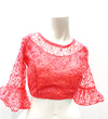 Size 38Peachy Pink colour blouse with all over embroidery on netting upto(size 40)