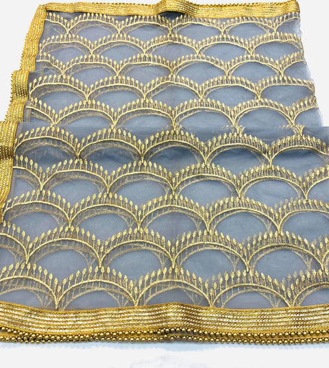 Grey Netting base heavy work dupatta with sequence work