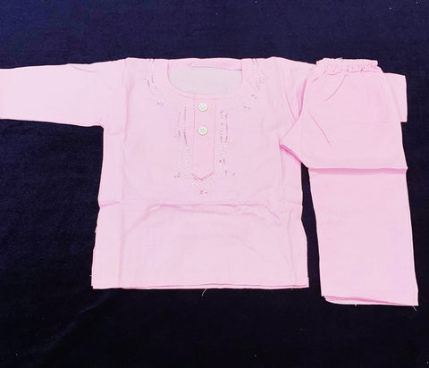 New Born size Cotton based Pink colour kurta pajama